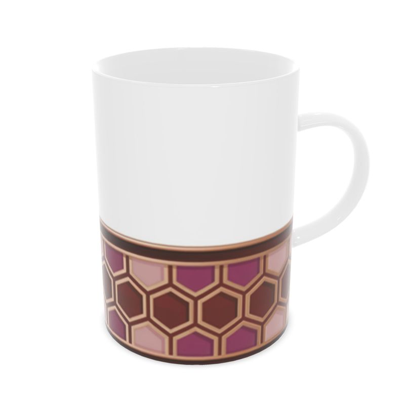 Luxurious Burgundy and Gold Abstract Mug, Fine Bone China Gift