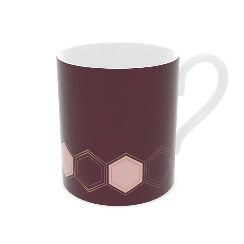 Exquisite Burgandy And Pink Bone China Mug - Elegant Tea Cup