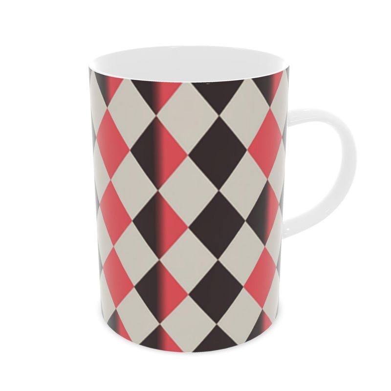 Unique Designer Harlequin Mug in Black & Red Fine Bone China - Gift Idea