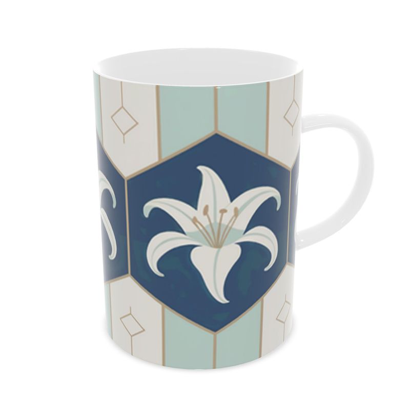 Elegant Blue Floral Tea Mug - Designer Fine Bone China