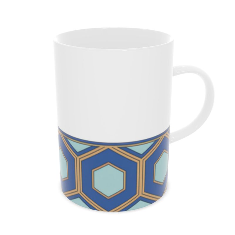 Elegant Blue and Gold Fine Bone China Mug - Unique Design