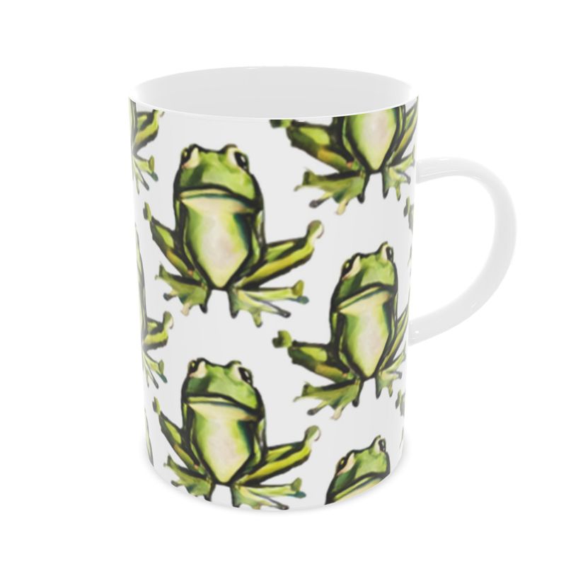 Colorful Playful Frogs Handmade Mug - Fine Bone China Cup for Garden Lovers