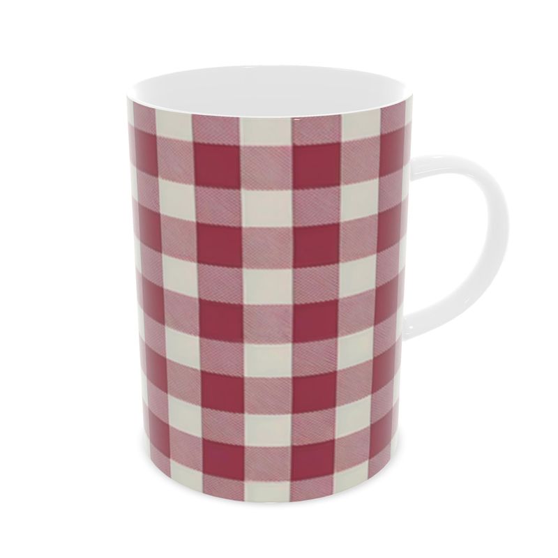 Retro Red Gingham Mug - Vintage Bone China Tea Cup