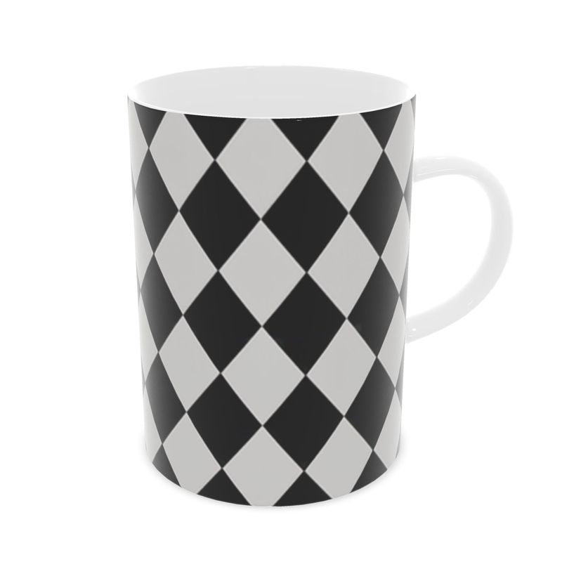 Harlequin Fine Bone China Mug - Elegant Black Luxury Designer Mug