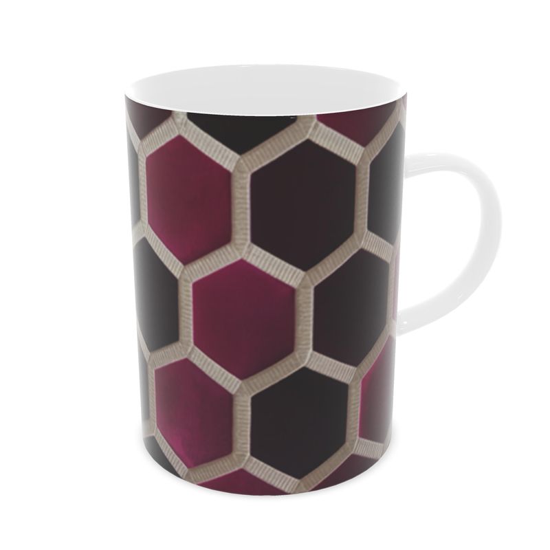 Fine Bone China Mug with Burgundy Velvet Rope Design - Elegant and Luxurious