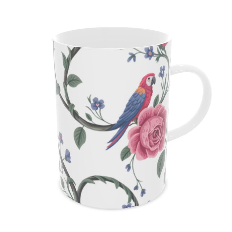 Vintage Floral Parrot Mug - Exotic Fine Bone China Mug