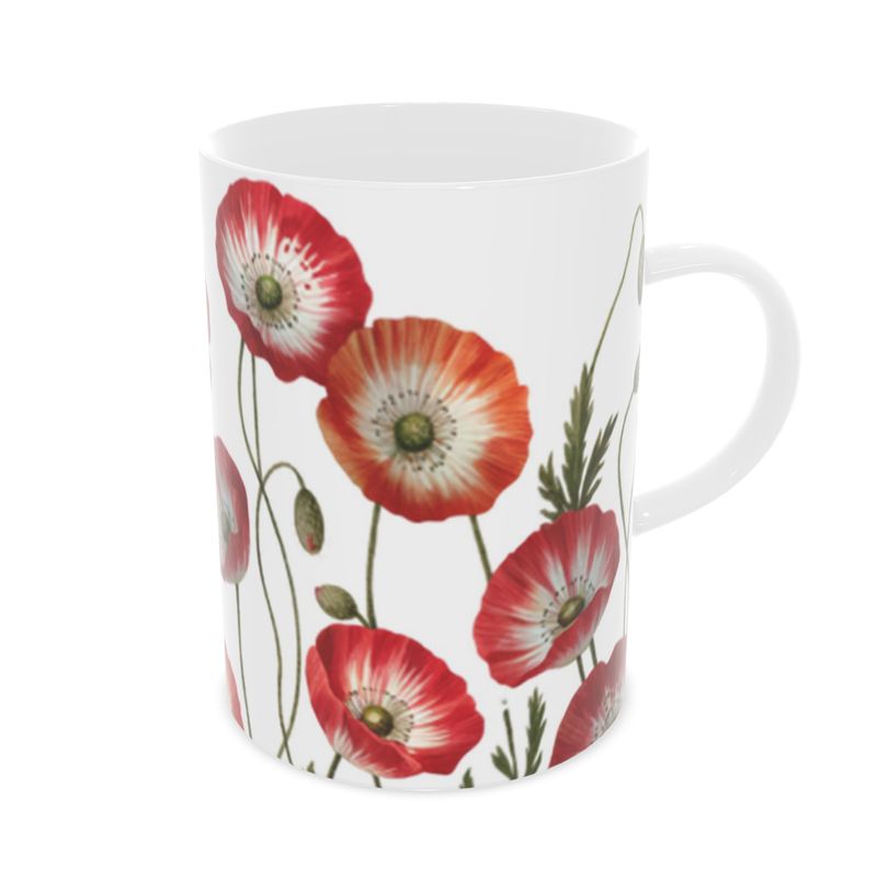 Elegant Red Floral Fine Bone China Mug