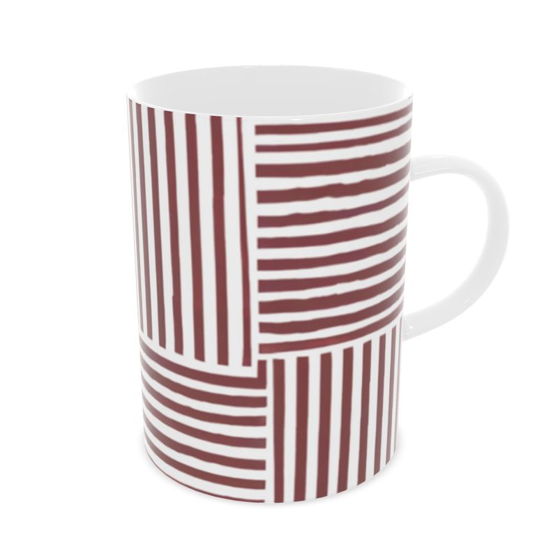 Striped Fine Bone China Mug | Elegant Red & White Luxury Design