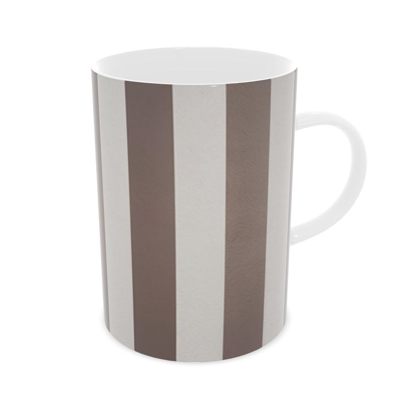 Elegant Taupe and White Striped Fine Bone China Mug